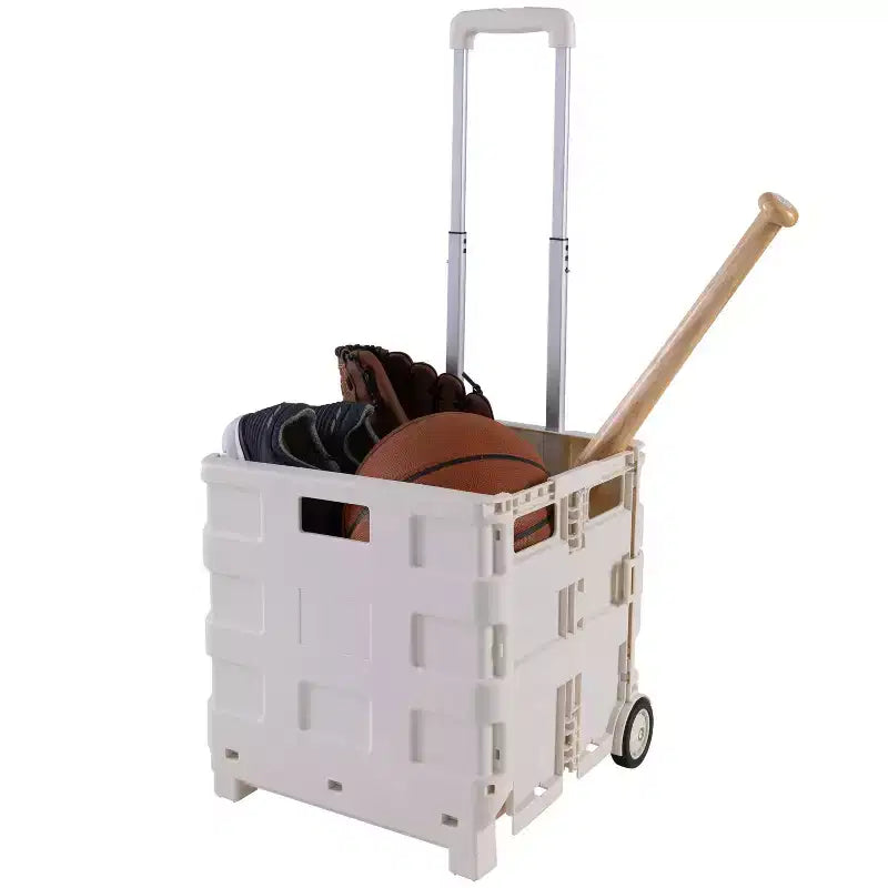 Chariot de courses pliable portable Chariot utilitaire pliable blanc avec roues