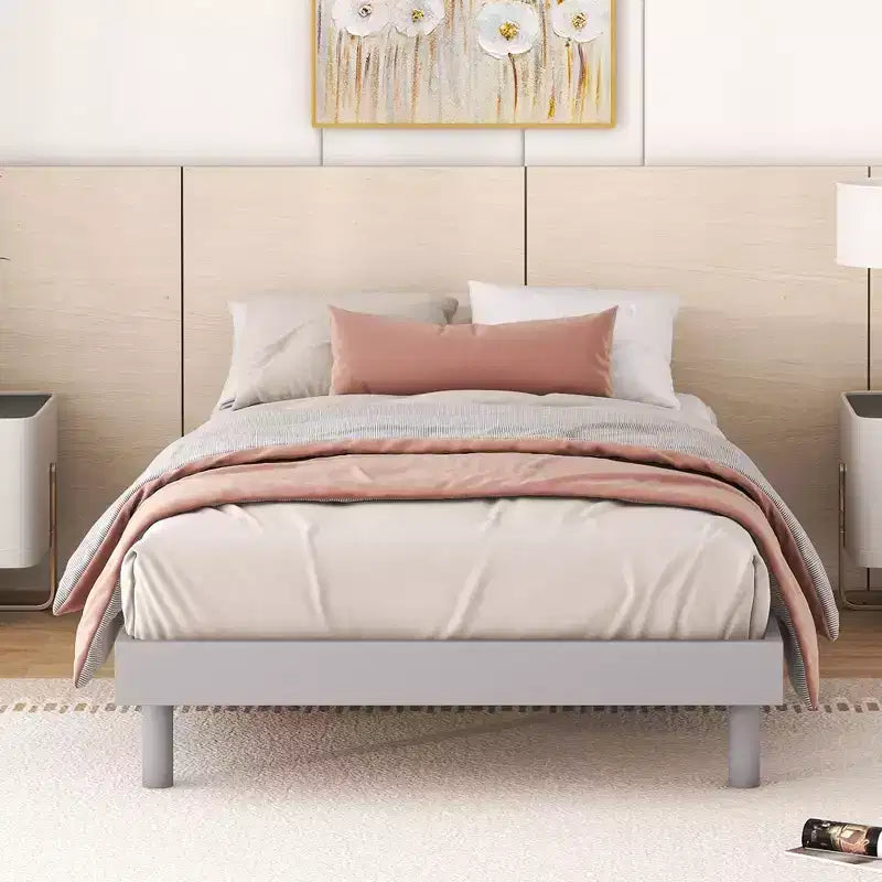 Cadre de lit contemporain : grand lit, gris, design plateforme flottante