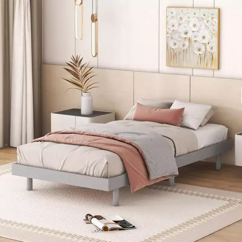 Cadre de lit contemporain : grand lit, gris, design plateforme flottante