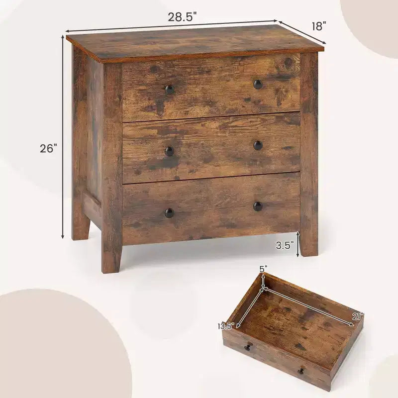 Commode à 3 tiroirs avec poignées pratiques et rails coulissants fluides
