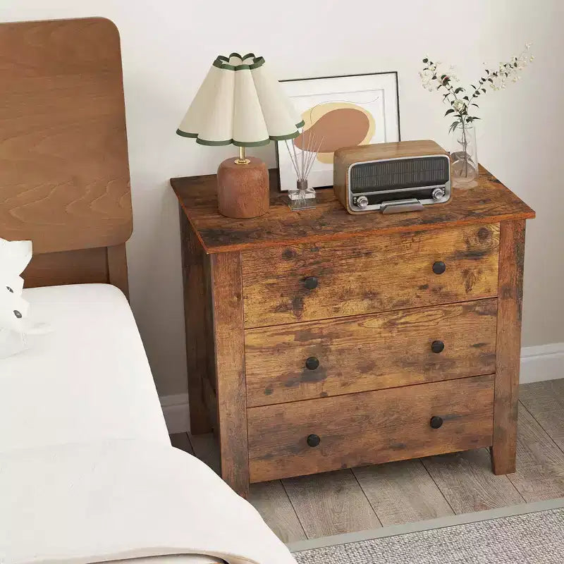 Commode à 3 tiroirs avec poignées pratiques et rails coulissants fluides