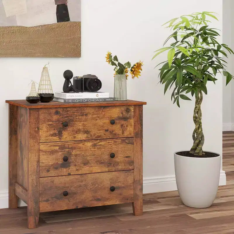 Commode à 3 tiroirs avec poignées pratiques et rails coulissants fluides