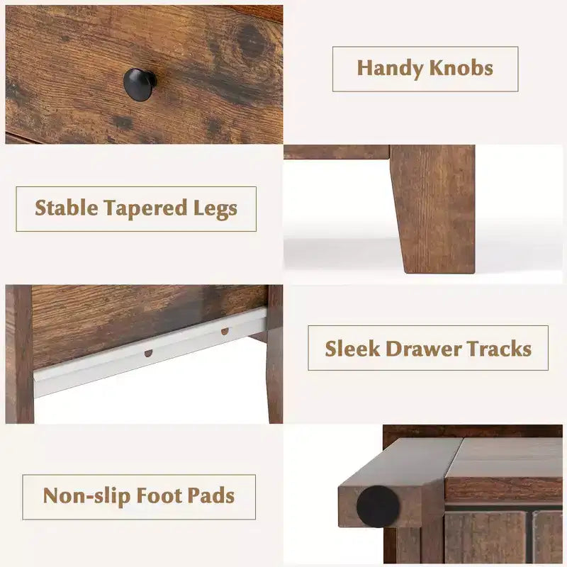 Commode à 3 tiroirs avec poignées pratiques et rails coulissants fluides