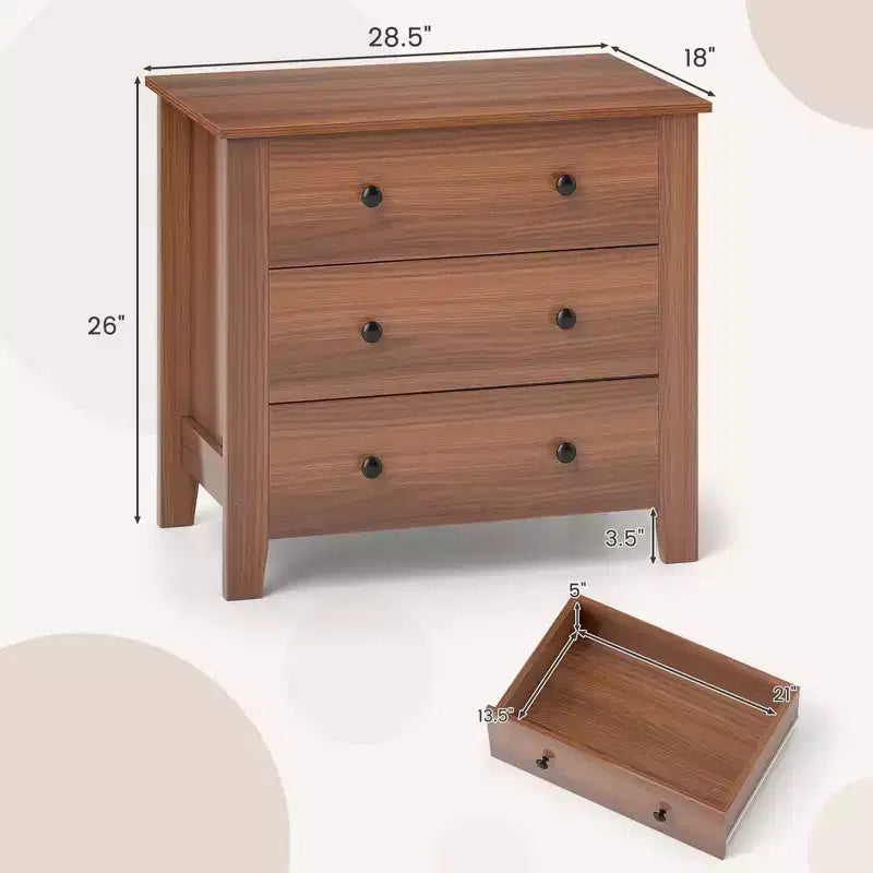 Commode à 3 tiroirs avec poignées pratiques et rails coulissants fluides