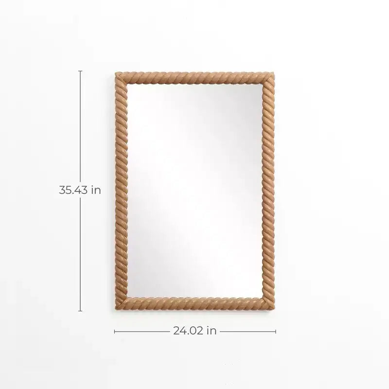 Miroir mural rectangulaire à cadre en bois de hêtre, marron, décoratif et de courtoisie