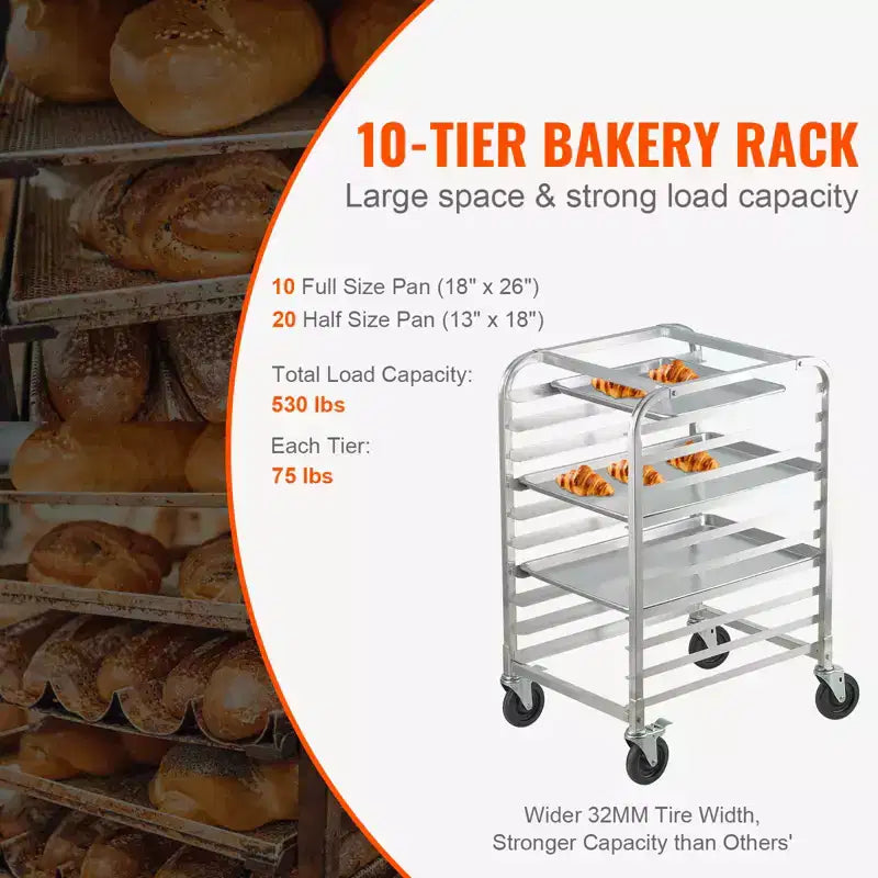 Étagère à plaques, Chariot de boulangerie commercial à 10 niveaux avec roulettes à frein
