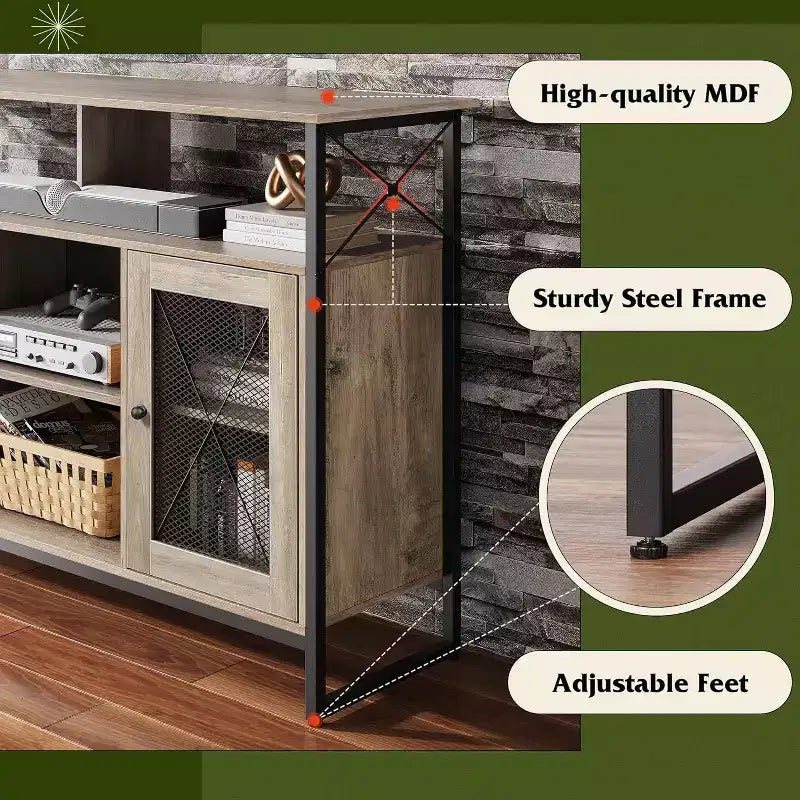 Meuble TV pour télévision de 55 pouces, meuble TV haut avec rangement, console TV industrielle