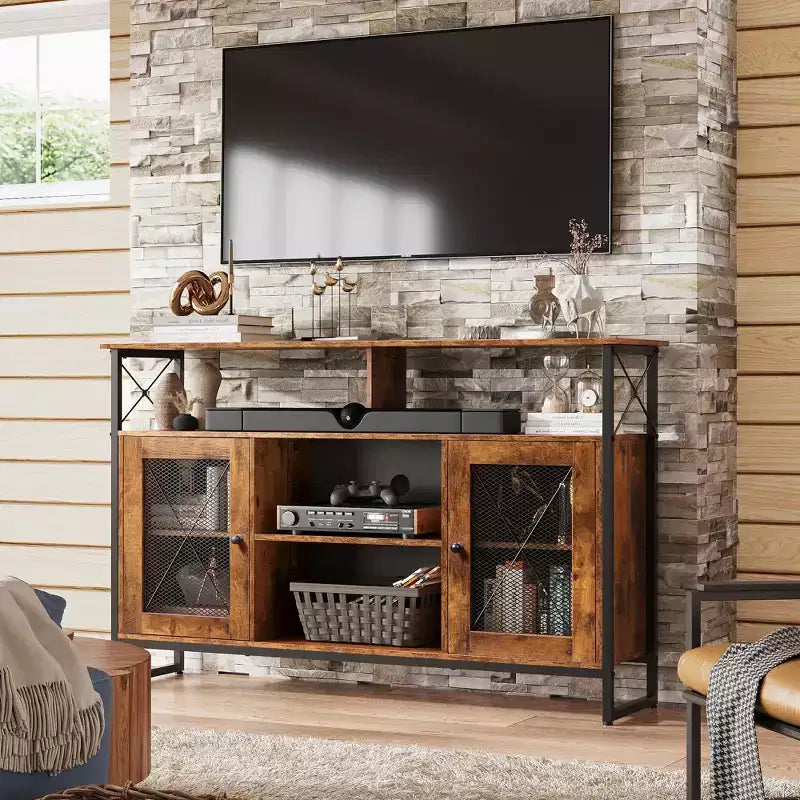Meuble TV pour télévision de 55 pouces, meuble TV haut avec rangement, console TV industrielle