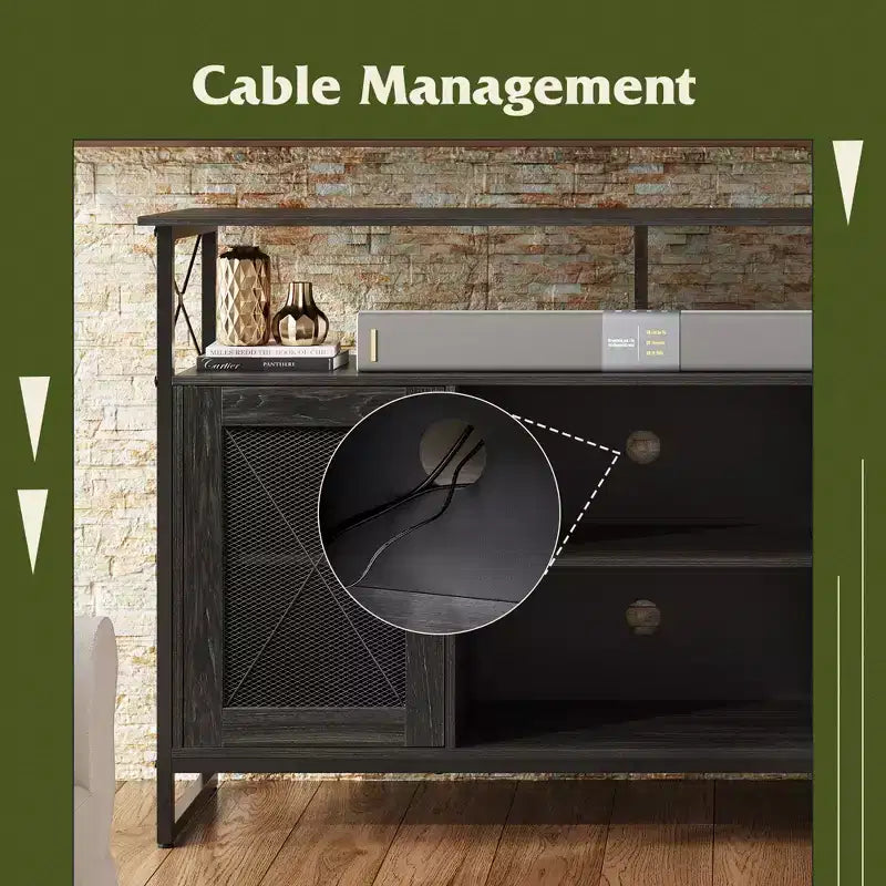 Meuble TV pour télévision de 55 pouces, meuble TV haut avec rangement, console TV industrielle