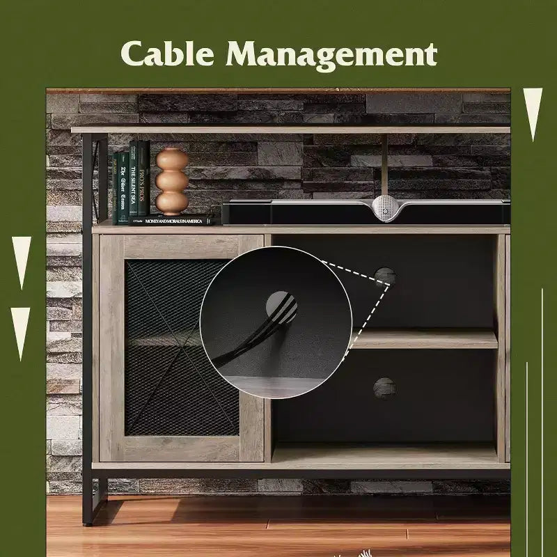 Meuble TV pour télévision de 55 pouces, meuble TV haut avec rangement, console TV industrielle