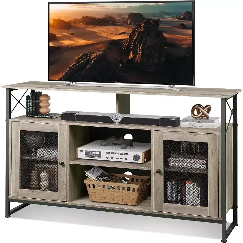 Meuble TV pour télévision de 55 pouces, meuble TV haut avec rangement, console TV industrielle
