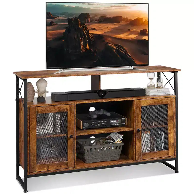 Meuble TV pour télévision de 55 pouces, meuble TV haut avec rangement, console TV industrielle