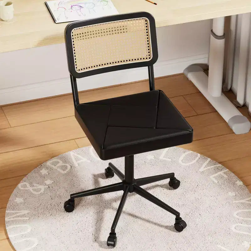 Fauteuil de bureau en cuir, chaise pivotante réglable en hauteur sans accoudoirs à roulettes pour coiffeuse