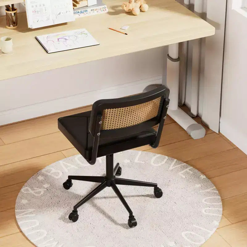 Fauteuil de bureau en cuir, chaise pivotante réglable en hauteur sans accoudoirs à roulettes pour coiffeuse
