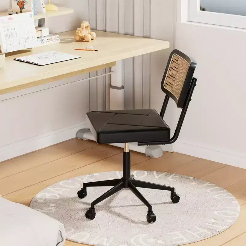 Fauteuil de bureau en cuir, chaise pivotante réglable en hauteur sans accoudoirs à roulettes pour coiffeuse