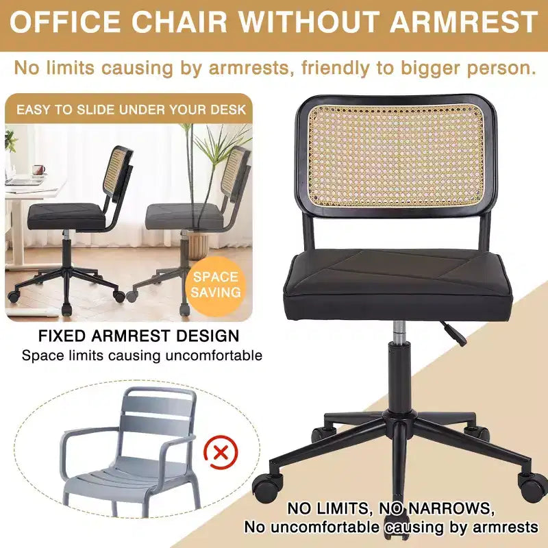 Fauteuil de bureau en cuir, chaise pivotante réglable en hauteur sans accoudoirs à roulettes pour coiffeuse