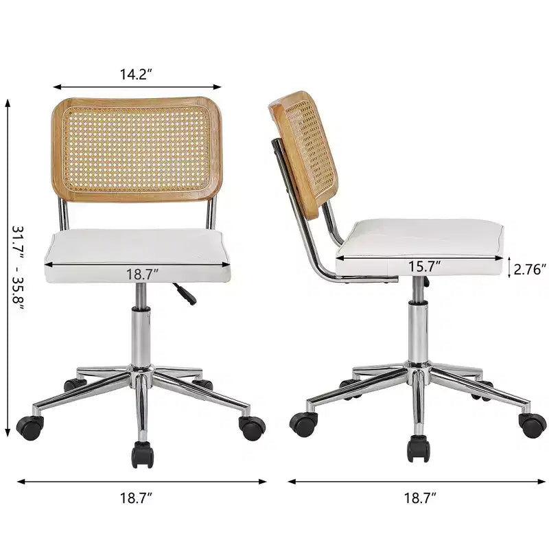 Fauteuil de bureau en cuir, chaise pivotante réglable en hauteur sans accoudoirs à roulettes pour coiffeuse
