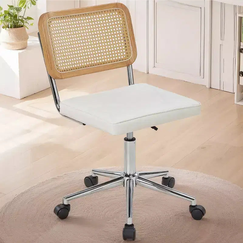 Fauteuil de bureau en cuir, chaise pivotante réglable en hauteur sans accoudoirs à roulettes pour coiffeuse