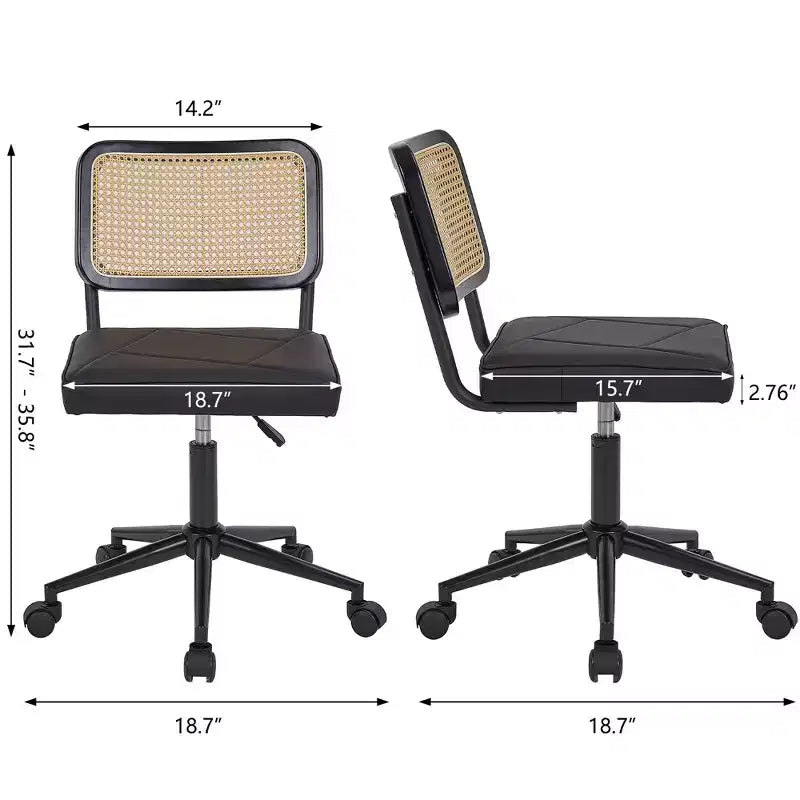 Fauteuil de bureau en cuir, chaise pivotante réglable en hauteur sans accoudoirs à roulettes pour coiffeuse