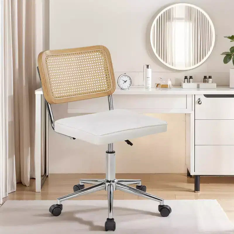 Fauteuil de bureau en cuir, chaise pivotante réglable en hauteur sans accoudoirs à roulettes pour coiffeuse