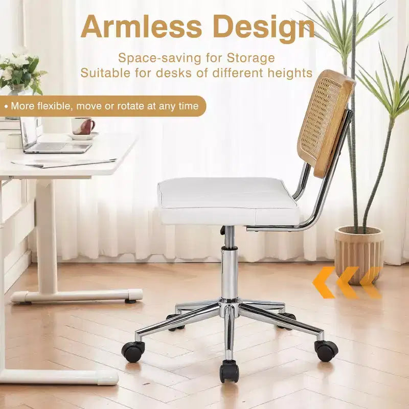 Fauteuil de bureau en cuir, chaise pivotante réglable en hauteur sans accoudoirs à roulettes pour coiffeuse
