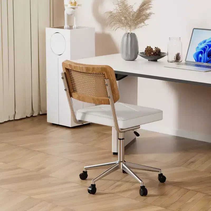 Fauteuil de bureau en cuir, chaise pivotante réglable en hauteur sans accoudoirs à roulettes pour coiffeuse