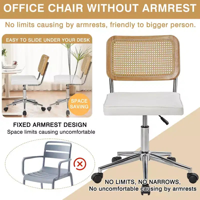 Fauteuil de bureau en cuir, chaise pivotante réglable en hauteur sans accoudoirs à roulettes pour coiffeuse
