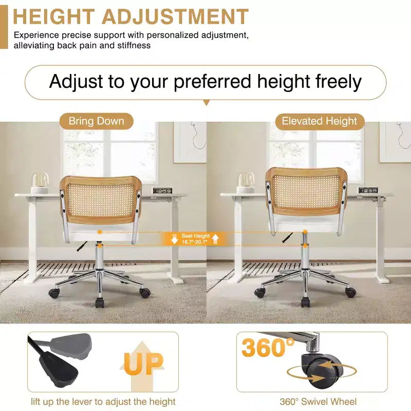 Fauteuil de bureau en cuir, chaise pivotante réglable en hauteur sans accoudoirs à roulettes pour coiffeuse