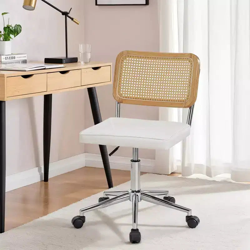Fauteuil de bureau en cuir, chaise pivotante réglable en hauteur sans accoudoirs à roulettes pour coiffeuse