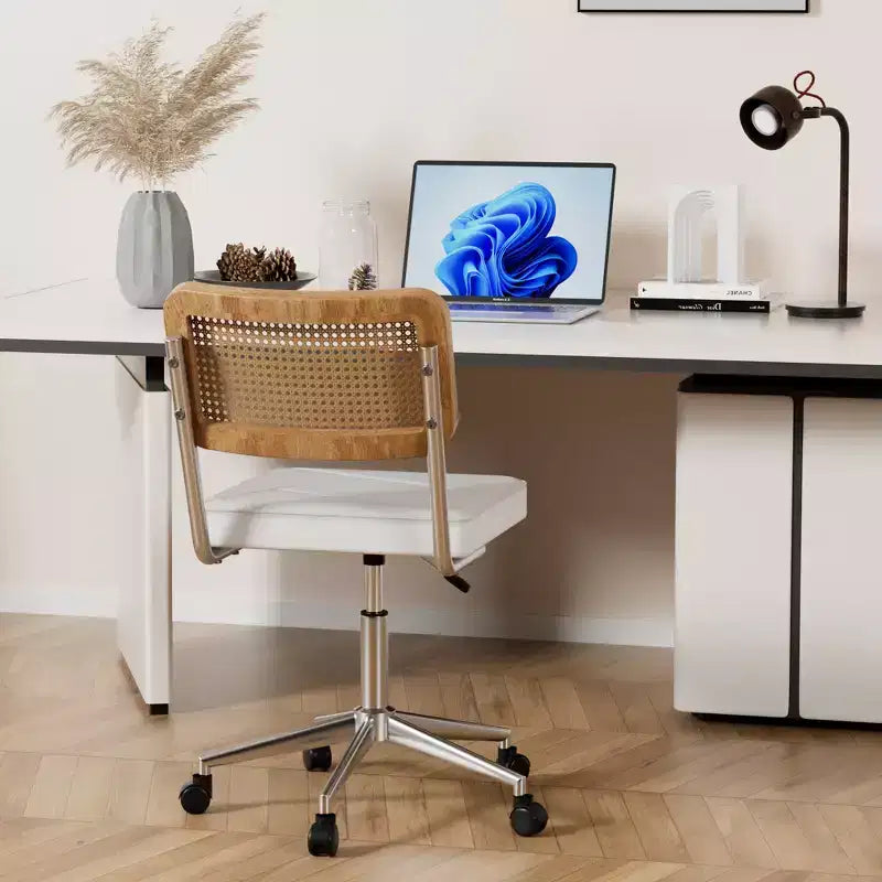 Fauteuil de bureau en cuir, chaise pivotante réglable en hauteur sans accoudoirs à roulettes pour coiffeuse