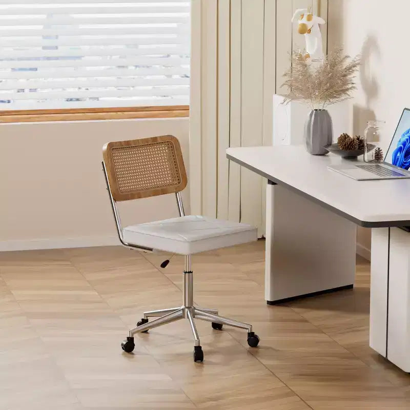 Fauteuil de bureau en cuir, chaise pivotante réglable en hauteur sans accoudoirs à roulettes pour coiffeuse