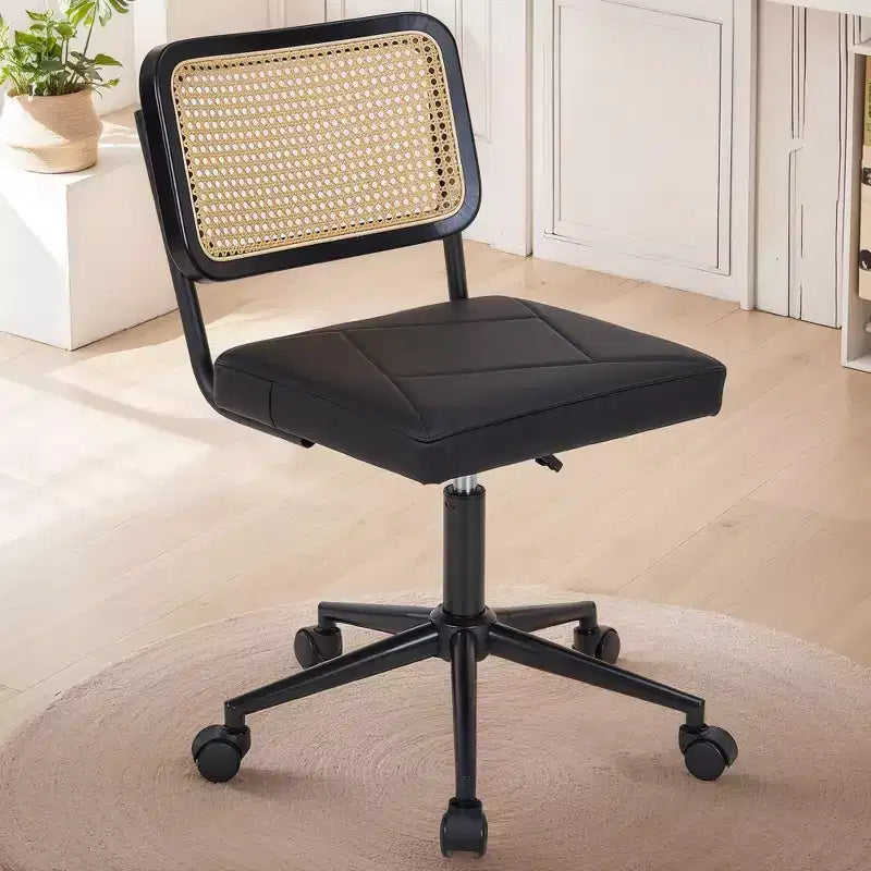 Fauteuil de bureau en cuir, chaise pivotante réglable en hauteur sans accoudoirs à roulettes pour coiffeuse