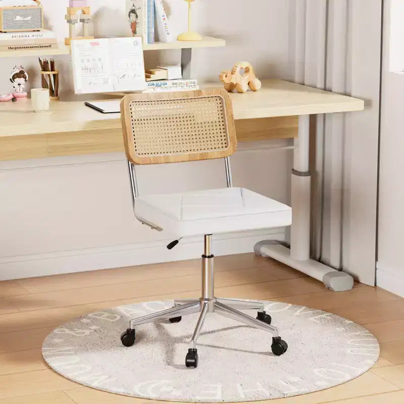 Fauteuil de bureau en cuir, chaise pivotante réglable en hauteur sans accoudoirs à roulettes pour coiffeuse