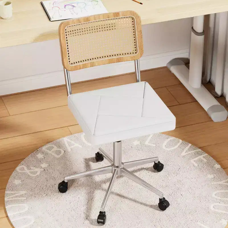 Fauteuil de bureau en cuir, chaise pivotante réglable en hauteur sans accoudoirs à roulettes pour coiffeuse