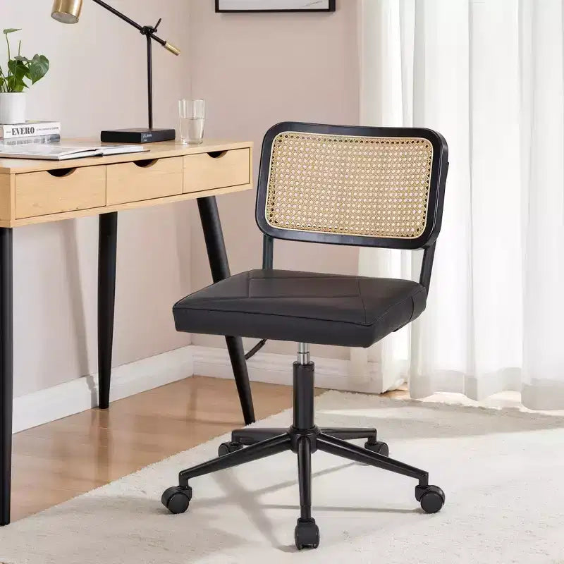 Fauteuil de bureau en cuir, chaise pivotante réglable en hauteur sans accoudoirs à roulettes pour coiffeuse