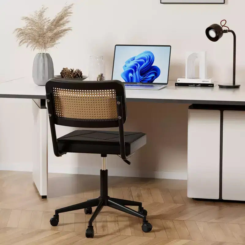 Fauteuil de bureau en cuir, chaise pivotante réglable en hauteur sans accoudoirs à roulettes pour coiffeuse