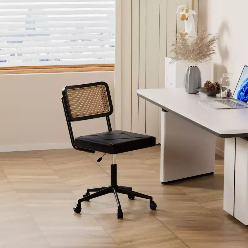 Fauteuil de bureau en cuir, chaise pivotante réglable en hauteur sans accoudoirs à roulettes pour coiffeuse