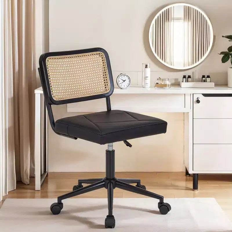 Fauteuil de bureau en cuir, chaise pivotante réglable en hauteur sans accoudoirs à roulettes pour coiffeuse