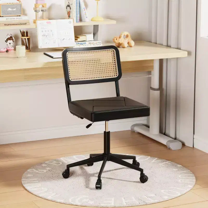 Fauteuil de bureau en cuir, chaise pivotante réglable en hauteur sans accoudoirs à roulettes pour coiffeuse