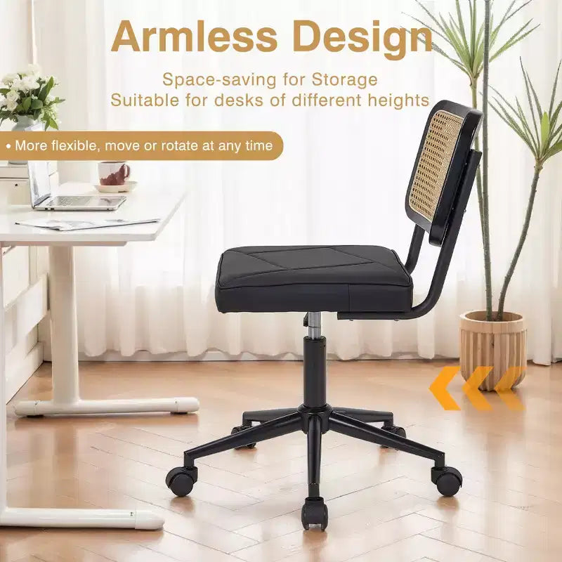 Fauteuil de bureau en cuir, chaise pivotante réglable en hauteur sans accoudoirs à roulettes pour coiffeuse
