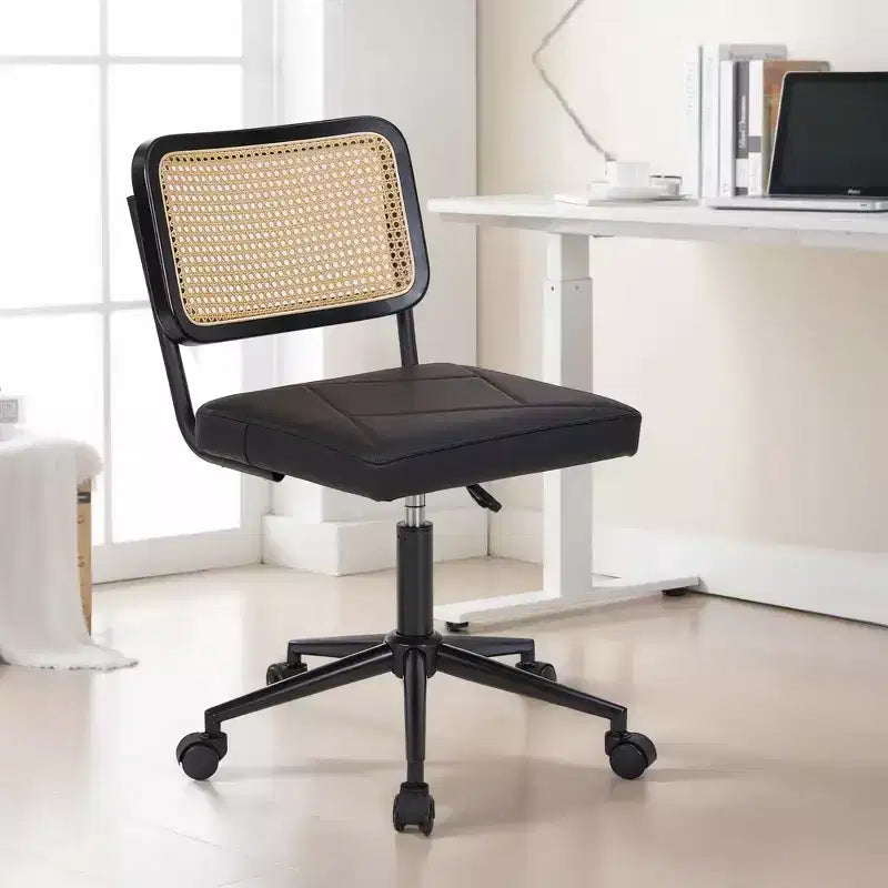 Fauteuil de bureau en cuir, chaise pivotante réglable en hauteur sans accoudoirs à roulettes pour coiffeuse