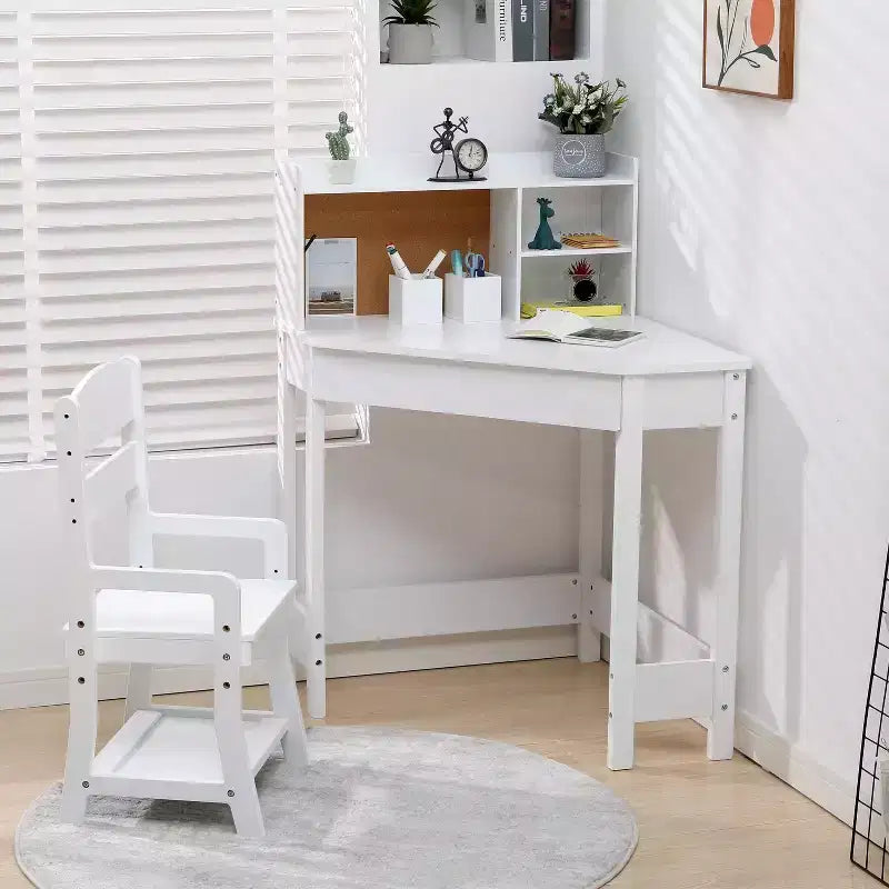 Bureau et chaise d'étude pour enfants, Table d'étude d'angle pour enfants avec étagère, Chaise réglable