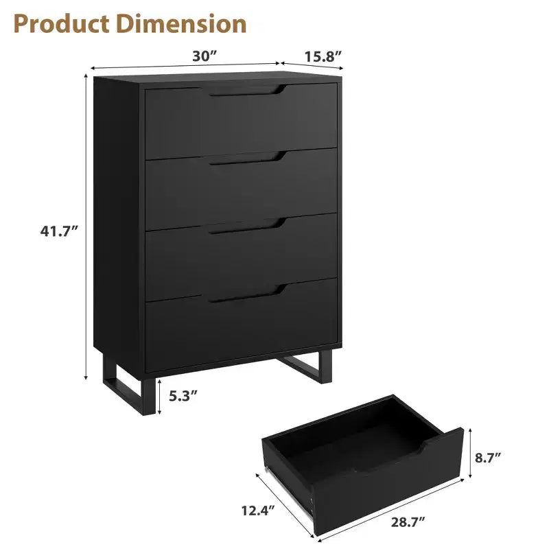4 Commodes de Chambre à Coucher, Commodes Hautes de 106 cm, Armoire à Tiroirs Verticale Autoportante