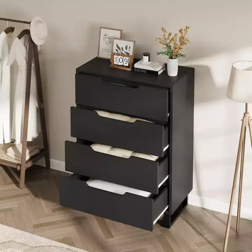4 Commodes de Chambre à Coucher, Commodes Hautes de 106 cm, Armoire à Tiroirs Verticale Autoportante