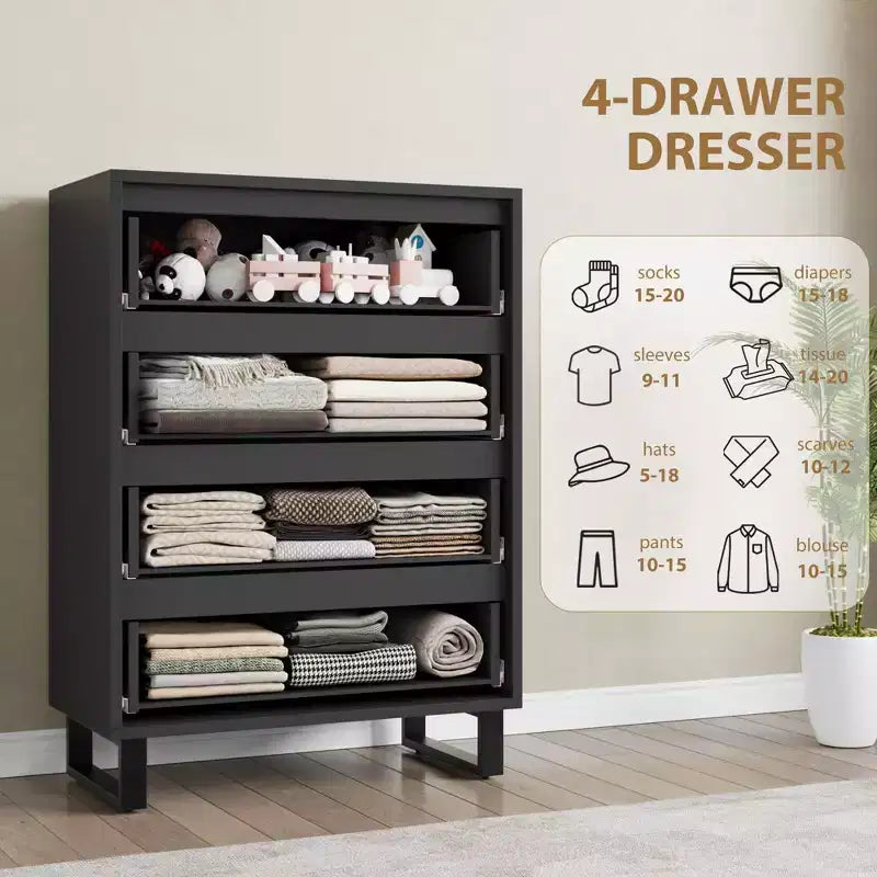 4 Commodes de Chambre à Coucher, Commodes Hautes de 106 cm, Armoire à Tiroirs Verticale Autoportante