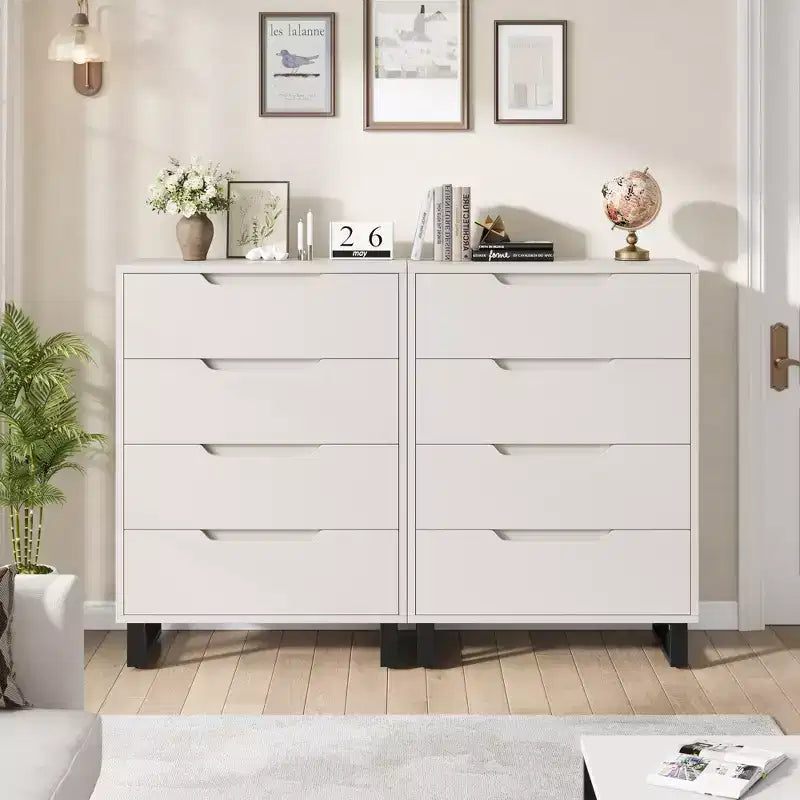 4 Commodes de Chambre à Coucher, Commodes Hautes de 106 cm, Armoire à Tiroirs Verticale Autoportante