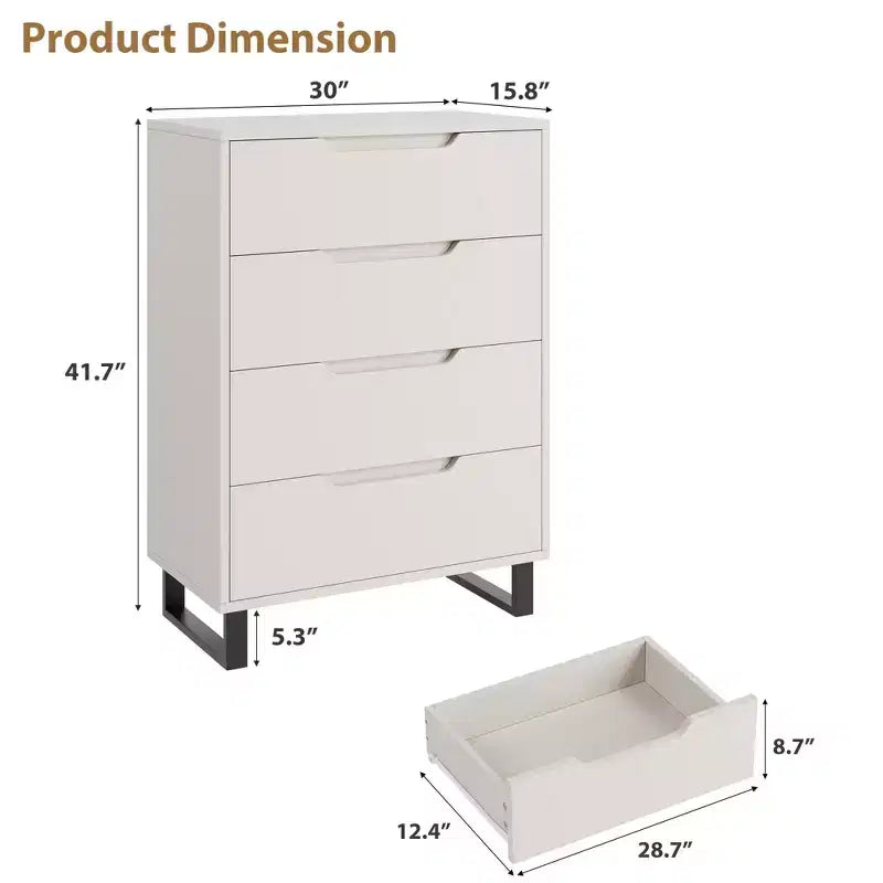 4 Commodes de Chambre à Coucher, Commodes Hautes de 106 cm, Armoire à Tiroirs Verticale Autoportante