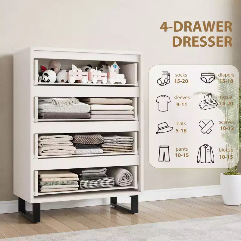 4 Commodes de Chambre à Coucher, Commodes Hautes de 106 cm, Armoire à Tiroirs Verticale Autoportante