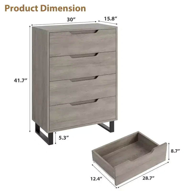 4 Commodes de Chambre à Coucher, Commodes Hautes de 106 cm, Armoire à Tiroirs Verticale Autoportante