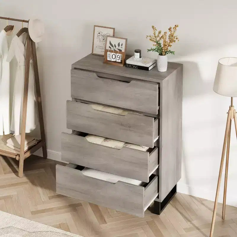 4 Commodes de Chambre à Coucher, Commodes Hautes de 106 cm, Armoire à Tiroirs Verticale Autoportante